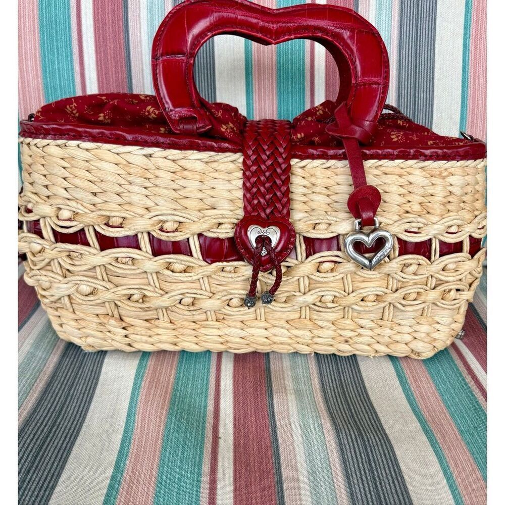 BRIGHTON Vintage "Marilyn" Woven Heart Satchel/Red Croco-Embossed Leather Trim - Picture 12 of 14